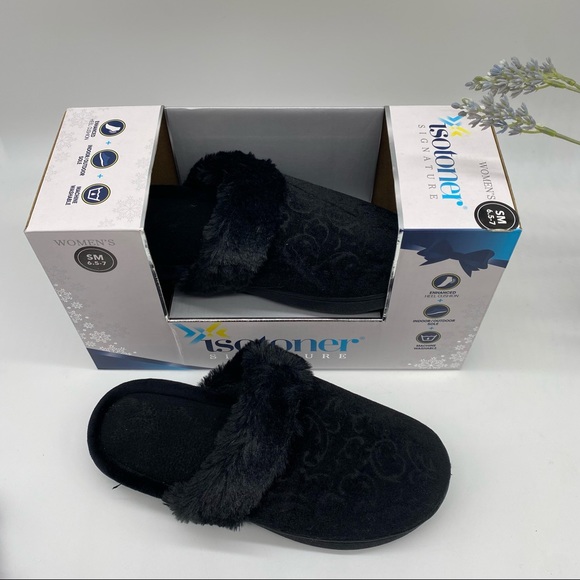 Isotoner Signature
Women's Velour Boxed Slippers With Faux-Fur Trim in black S - Picture 4 of 4